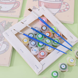 Mini Set Dipingere con i numeri 20x20cm (6 pezzi) - Gatti di Natale in Tazze