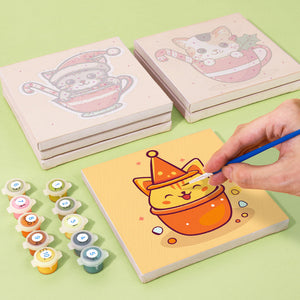 Mini Set Dipingere con i numeri 20x20cm (6 pezzi) - Gatti di Natale in Tazze