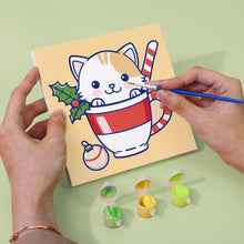 Carica l&#39;immagine nel visualizzatore di Gallery, Mini Set Dipingere con i numeri 20x20cm (6 pezzi) - Gatti di Natale in Tazze