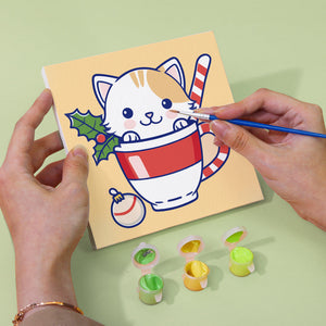 Mini Set Dipingere con i numeri 20x20cm (6 pezzi) - Gatti di Natale in Tazze