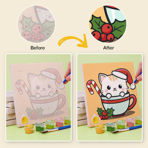 Mini Set Dipingere con i numeri 20x20cm (6 pezzi) - Gatti di Natale in Tazze