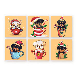 Mini Dipingere con i numeri 20x20cm (6 pezzi) - Cani di Natale nelle Tazze