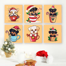 Carica l&#39;immagine nel visualizzatore di Gallery, Mini Set Dipingere con i Numeri 20x20cm (6 pezzi) - Cani di Natale nelle Tazze