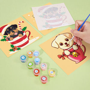 Mini Set Dipingere con i Numeri 20x20cm (6 pezzi) - Cani di Natale nelle Tazze