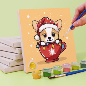 Mini Set Dipingere con i Numeri 20x20cm (6 pezzi) - Cani di Natale nelle Tazze