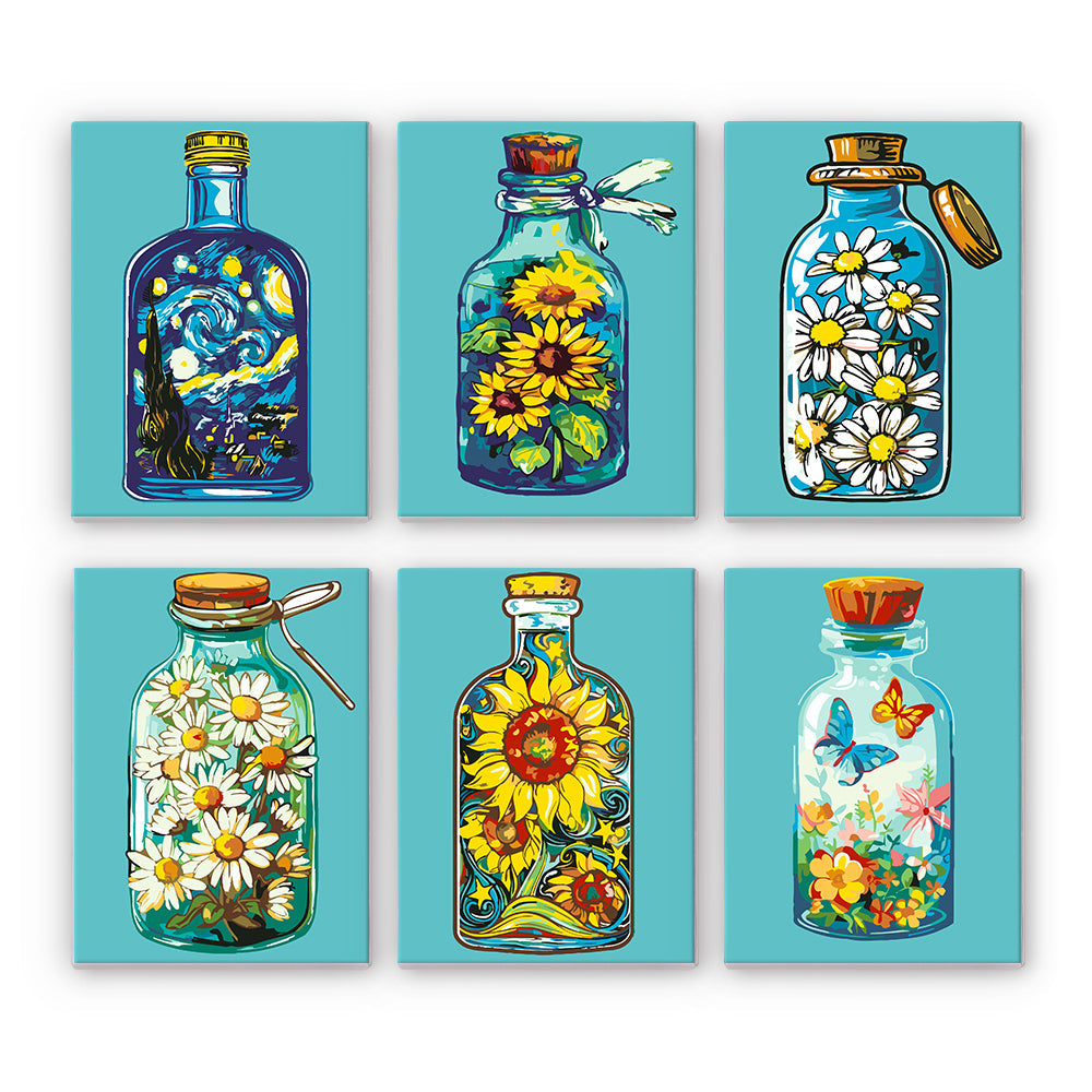 Mini Dipingere con i numeri 15x20cm (6 pezzi) - Serie Bottiglie di Vetro Magiche