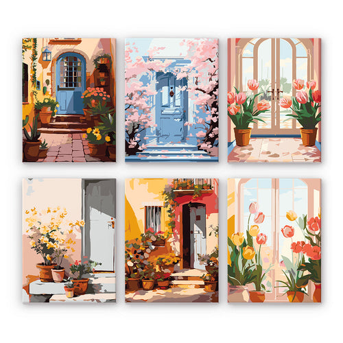 Mini Dipingere con i numeri 15x20cm (6 pezzi) - Architettura Europea e Fiori