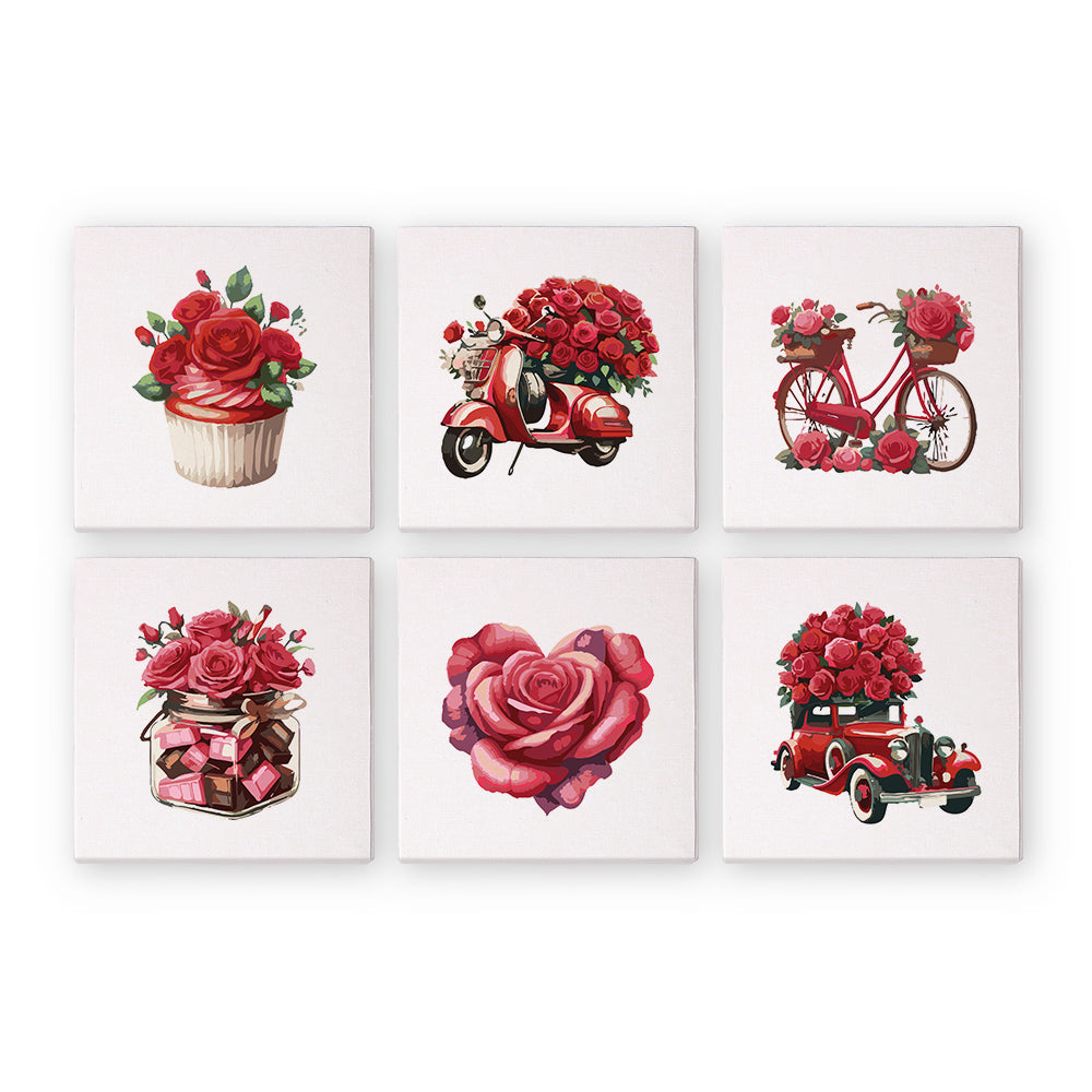 Mini Dipingere con i numeri 15x15cm (6 pezzi) - Serie Rosa Rossa San Valentino 1