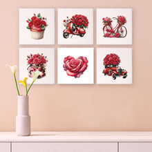 Carica l&#39;immagine nel visualizzatore di Gallery, Mini Set Dipingere con i numeri 15x15cm (6 pezzi) - Rosa Rossa San Valentino 1
