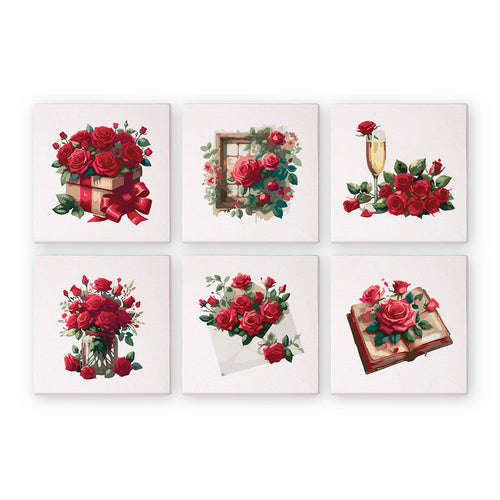 Mini Dipingere con i numeri 15x15cm (6 pezzi) - Serie Rosa Rossa San Valentino 2