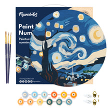 Carica l&#39;immagine nel visualizzatore di Gallery, Dipingere con i Numeri su Disco di Legno - Notte stellata