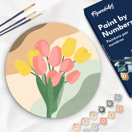 Dipingere con i Numeri su Disco di Legno - Bouquet di tulipani