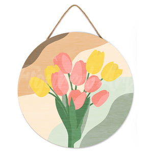 Dipingere con i Numeri su Disco di Legno - Bouquet di tulipani