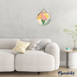 Dipingere con i Numeri su Disco di Legno - Bouquet di tulipani