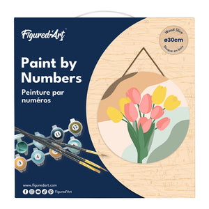 Dipingere con i Numeri su Disco di Legno - Bouquet di tulipani