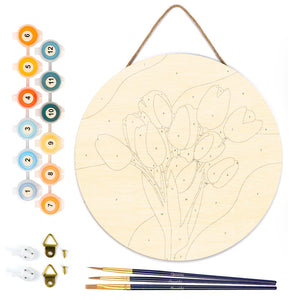 Dipingere con i Numeri su Disco di Legno - Bouquet di tulipani