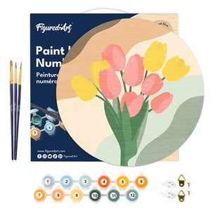 Dipingere con i Numeri su Disco di Legno - Bouquet di tulipani