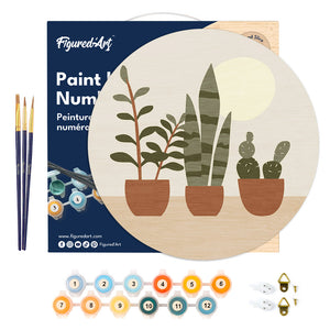 Dipingere con i Numeri su Disco di Legno - Succulente