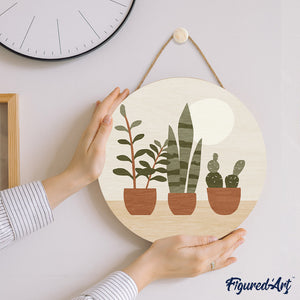 Dipingere con i Numeri su Disco di Legno - Succulente