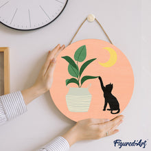 Carica l&#39;immagine nel visualizzatore di Gallery, Dipingere con i Numeri su Disco di Legno - Micietto sotto la luna
