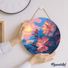 Carica l&#39;immagine nel visualizzatore di Gallery, Dipingere con i Numeri su Disco di Legno - Ibisco al tramonto