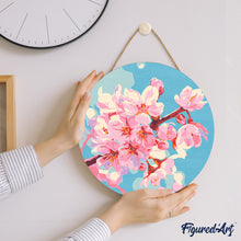 Carica l&#39;immagine nel visualizzatore di Gallery, Dipingere con i Numeri su Disco di Legno - Fiori di ciliegio