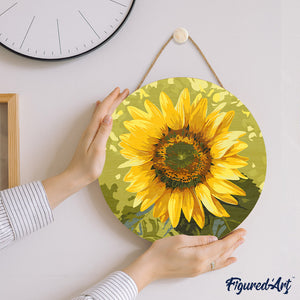 Dipingere con i Numeri su Disco di Legno - Girasole