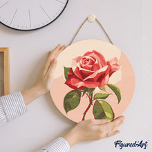 Carica l&#39;immagine nel visualizzatore di Gallery, Dipingere con i Numeri su Disco di Legno - Rosa rossa