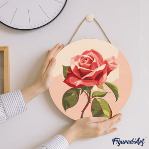 Dipingere con i Numeri su Disco di Legno - Rosa rossa