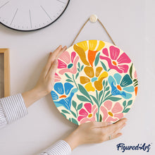 Carica l&#39;immagine nel visualizzatore di Gallery, Dipingere con i Numeri su Disco di Legno - Motivo floreale colorato