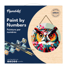 Carica l&#39;immagine nel visualizzatore di Gallery, Dipingere con i Numeri su Disco di Legno - Gufo Fantasy con Fiori