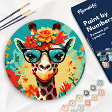 Carica l&#39;immagine nel visualizzatore di Gallery, Dipingere con i Numeri su Disco di Legno - Giraffa fantasy tra i fiori