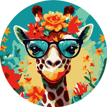 Carica l&#39;immagine nel visualizzatore di Gallery, Dipingere con i Numeri su Disco di Legno - Giraffa fantasy tra i fiori