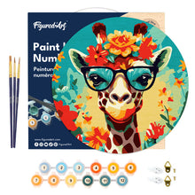 Carica l&#39;immagine nel visualizzatore di Gallery, Dipingere con i Numeri su Disco di Legno - Giraffa fantasy tra i fiori