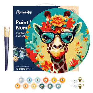Dipingere con i Numeri su Disco di Legno - Giraffa fantasy tra i fiori
