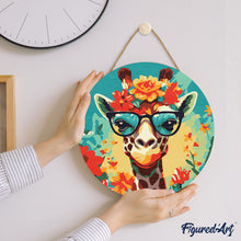 Carica l&#39;immagine nel visualizzatore di Gallery, Dipingere con i Numeri su Disco di Legno - Giraffa fantasy tra i fiori