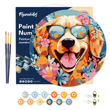 Carica l&#39;immagine nel visualizzatore di Gallery, Dipingere con i Numeri su Disco di Legno - Cane fantasy tra i fiori