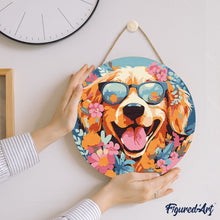 Carica l&#39;immagine nel visualizzatore di Gallery, Dipingere con i Numeri su Disco di Legno - Cane fantasy tra i fiori