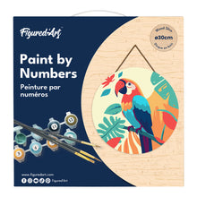 Carica l&#39;immagine nel visualizzatore di Gallery, Dipingere con i Numeri su Disco di Legno - Pappagallo Tropicale
