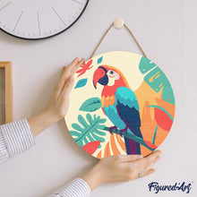 Carica l&#39;immagine nel visualizzatore di Gallery, Dipingere con i Numeri su Disco di Legno - Pappagallo Tropicale