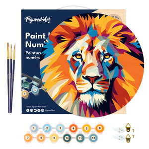 Dipingere con i Numeri su Disco di Legno - Leone