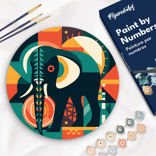 Dipingere con i Numeri su Disco di Legno - Elefante Astratto Stile Art-Deco