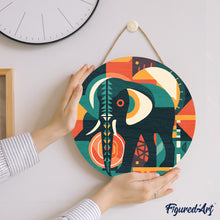 Carica l&#39;immagine nel visualizzatore di Gallery, Dipingere con i Numeri su Disco di Legno - Elefante Astratto Stile Art-Deco