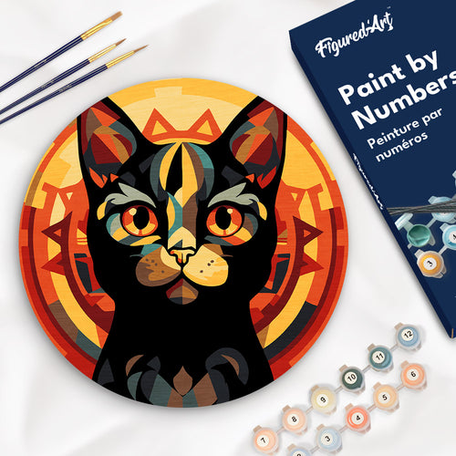 Dipingere con i Numeri su Disco di Legno - Gatto Nero Art Deco