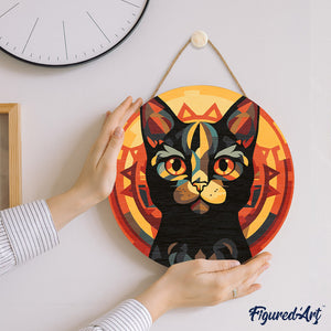 Dipingere con i Numeri su Disco di Legno - Gatto Nero Art Deco
