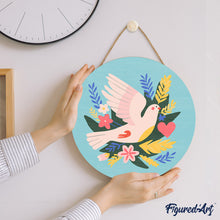 Carica l&#39;immagine nel visualizzatore di Gallery, Dipingere con i Numeri su Disco di Legno - Colomba e fiori