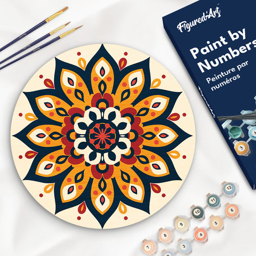 Dipingere con i Numeri su Disco di Legno - Mandala raggiante