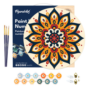 Dipingere con i Numeri su Disco di Legno - Mandala raggiante
