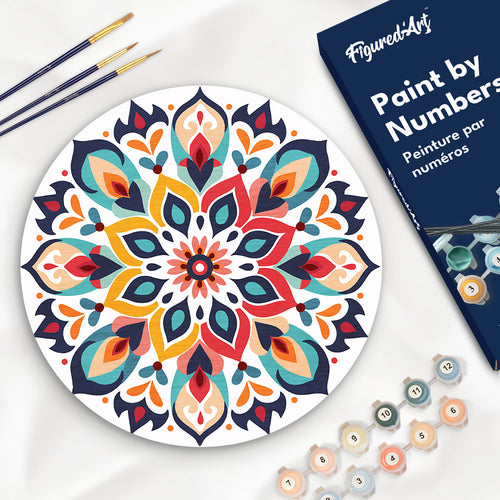 Dipingere con i Numeri su Disco di Legno - Mandala floreale