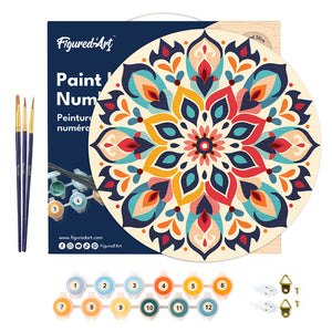 Dipingere con i Numeri su Disco di Legno - Mandala floreale